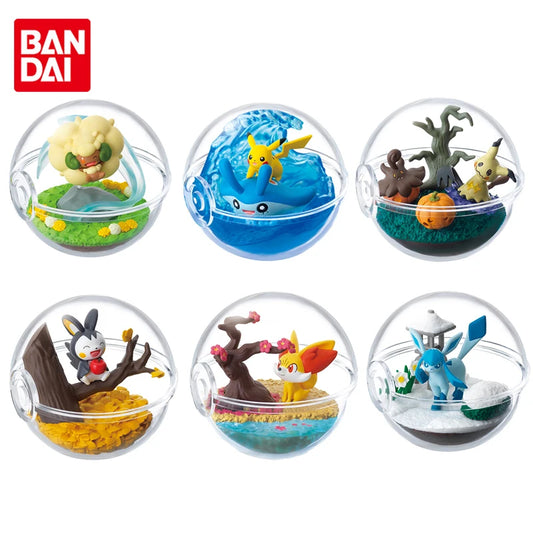 Bandai Genuine Pokemon Elf Ball CANDY TOY Alcremie Pikachu Mantyke Mimikyu Pumpkaboo Fennekin Emolga Anime Action Figure Toys