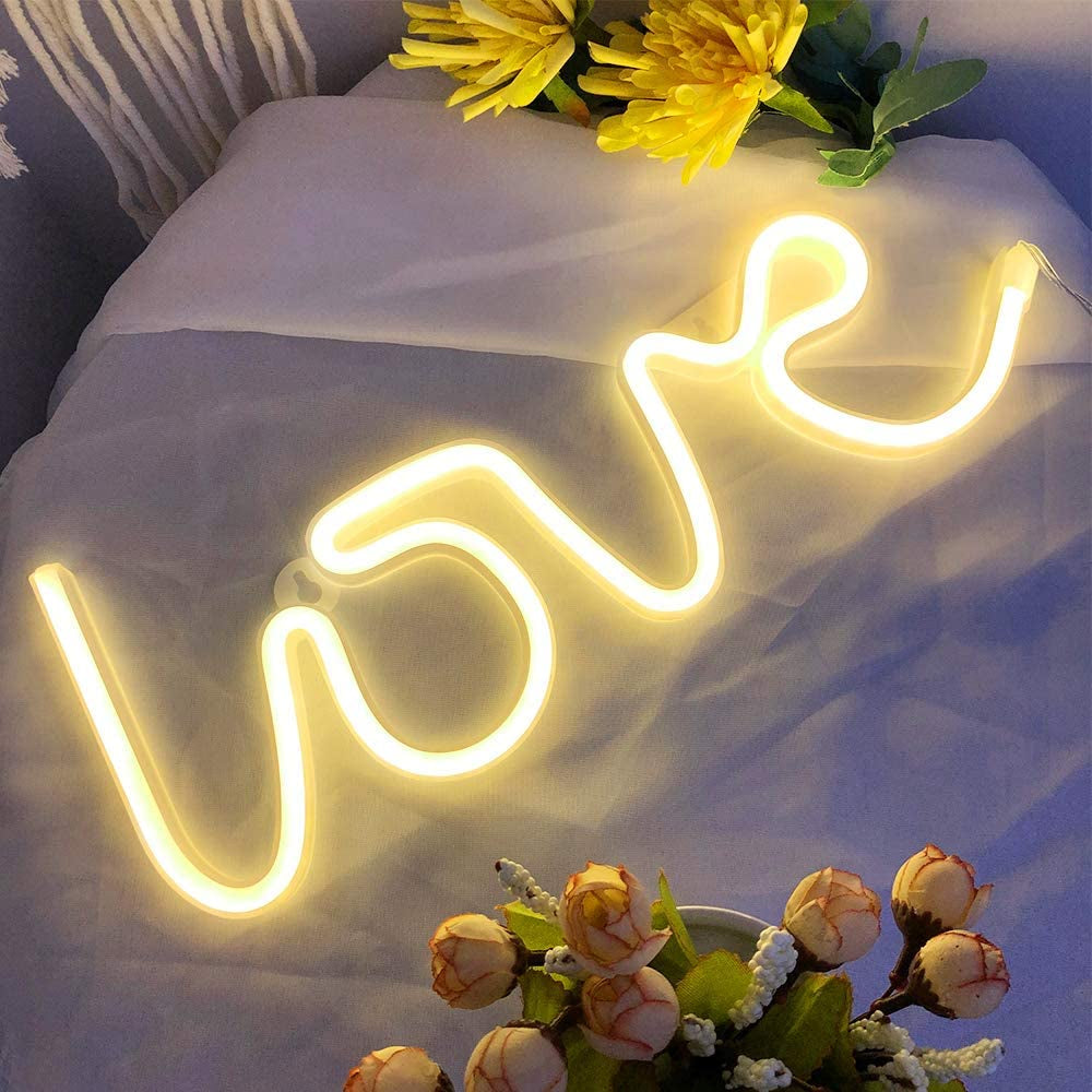 Love Neon Sign-Neon Signs for Bedroom,Usb or Battery Neon Light for Wall,Led Neon Light as Neon Wall Signs for Girls Love Light up Sign for Christmas Party Wedding Kids Room Living Room, Warm White