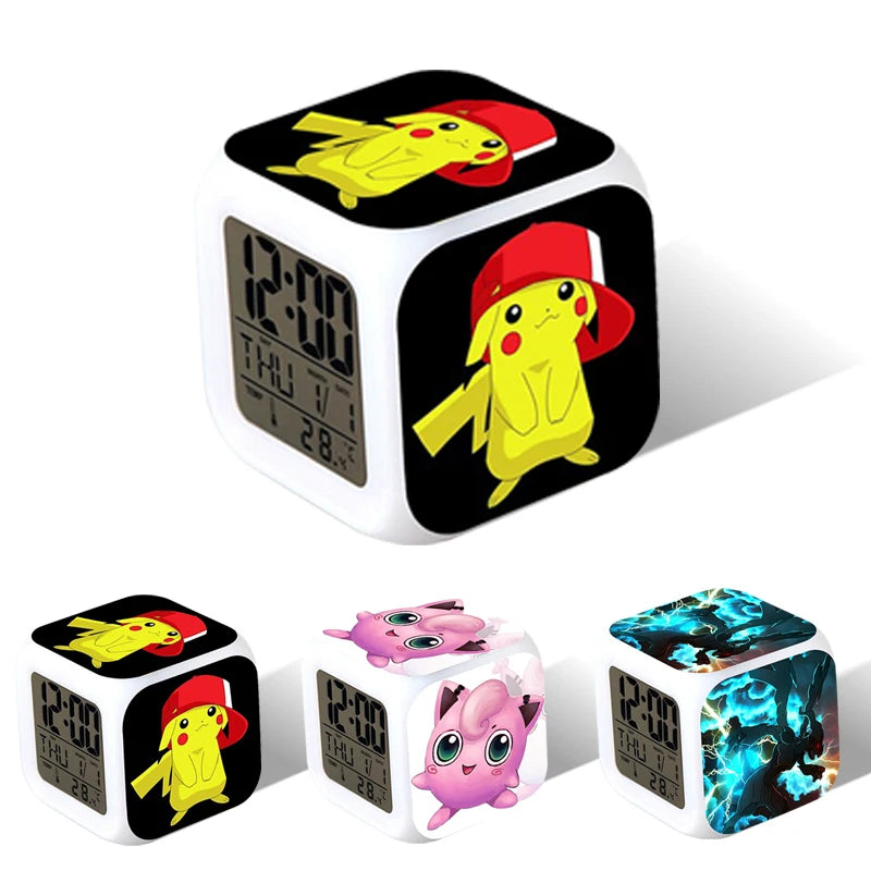 Pokemon Alarm Clock LED Digital Clock 7 Color Changing Light Night Glowing Kids Desk Clock Children Gift for Kids