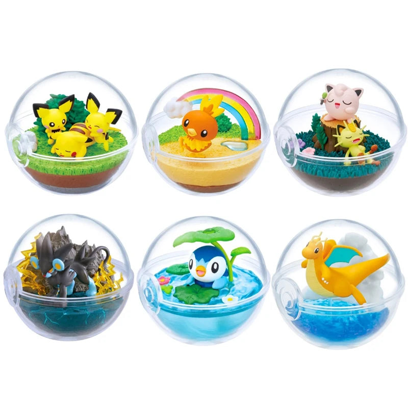 Genuine Pokemon Action Figure Gashapon Model Toys Pikachu Torchic Jigglypuff Meowth Dragonite Piplup Luxray Cute Elf Ball Gifts