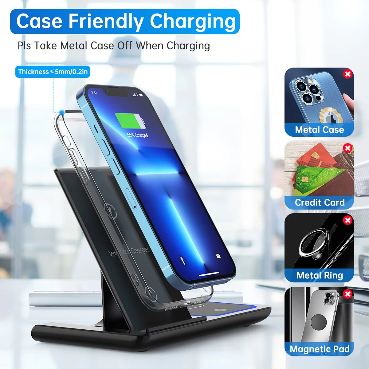 3 in 1 Wireless Charger, 18W Fast Charger Pad Stand Charging Station Dock for Iwatch Series SE 8/7/6/5/4/3 Airpods Pro/3/2 for Iphone 15/14/13/12 /11/Pro Max/12 Pro /XR (With QC3.0 Adapter)