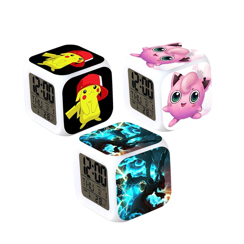 Pokemon Alarm Clock LED Digital Clock 7 Color Changing Light Night Glowing Kids Desk Clock Children Gift for Kids