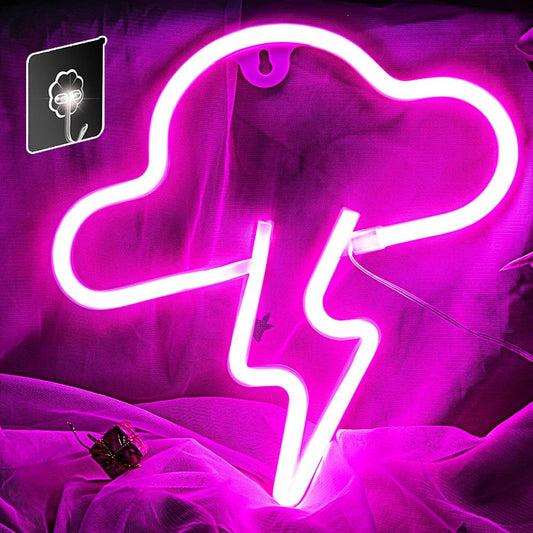 Lightning Cloud Neon Sign Wall Decoration Light LED Pink Neon Lights Battery USB Powered Light up Neon Light Bedroom Night Light Suitable for Children'S Room Living Room Decoration Birthday Gift