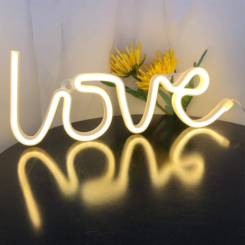 Love Neon Sign-Neon Signs for Bedroom,Usb or Battery Neon Light for Wall,Led Neon Light as Neon Wall Signs for Girls Love Light up Sign for Christmas Party Wedding Kids Room Living Room, Warm White