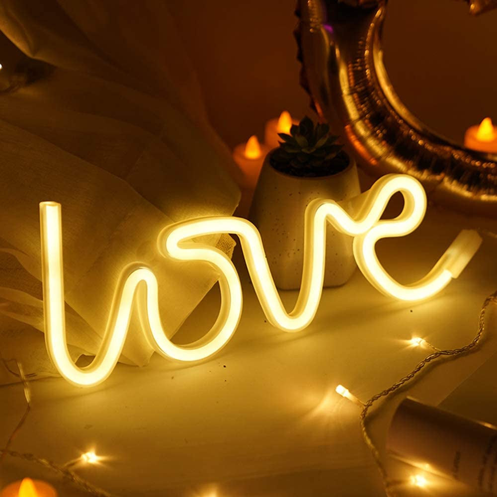 Love Neon Sign-Neon Signs for Bedroom,Usb or Battery Neon Light for Wall,Led Neon Light as Neon Wall Signs for Girls Love Light up Sign for Christmas Party Wedding Kids Room Living Room, Warm White