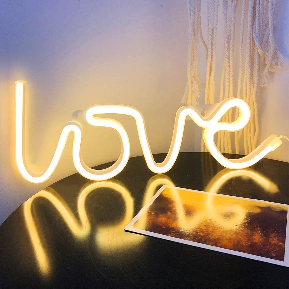 Love Neon Sign-Neon Signs for Bedroom,Usb or Battery Neon Light for Wall,Led Neon Light as Neon Wall Signs for Girls Love Light up Sign for Christmas Party Wedding Kids Room Living Room, Warm White